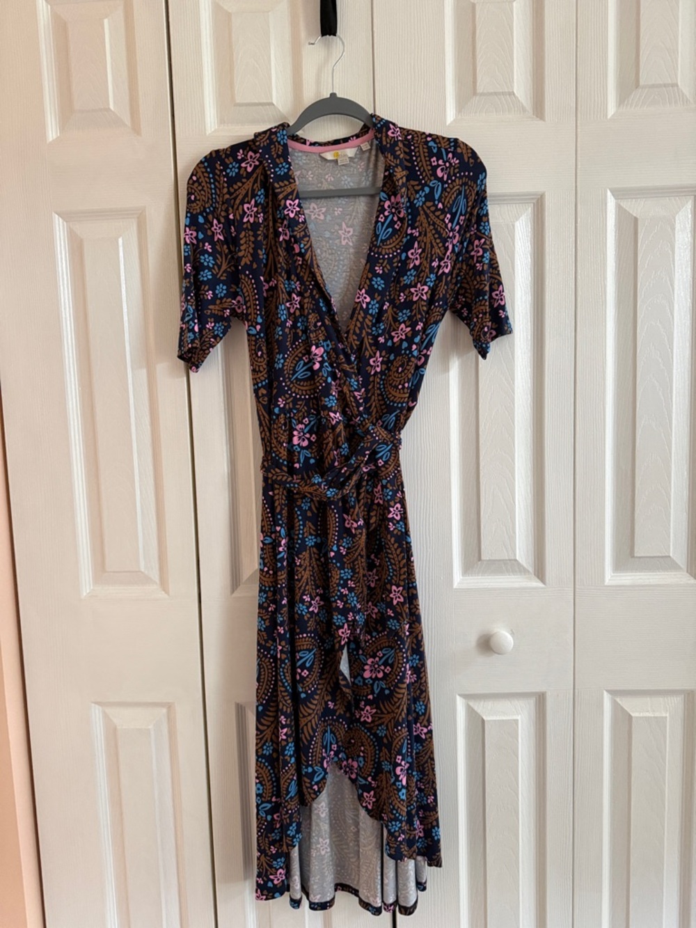 Boden Black Wrap Dress with Pink & Blue Floral Paisley